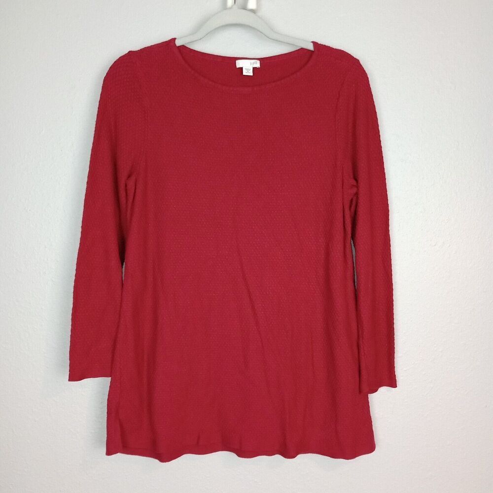 J. JILL Andrea Tunic Top Textured Knit Long Sleeve Shirt Carmine Red Medium